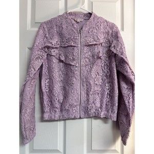 Nanette Lepore Pink Lt Purple Floral Lace Overlay Bomber Zip Jacket Sz 6 Women's